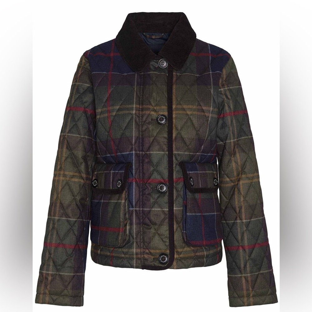 Barbour Quilted Plaid Utility Jacket - Green and Red SZ 6 NWT